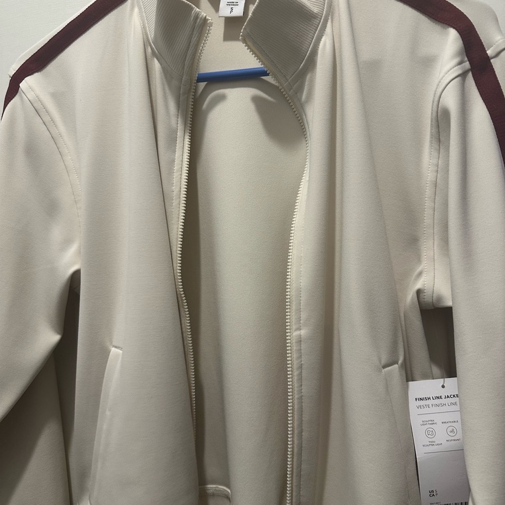 Athleta Cream and Burgundy Zip-Up Jacket